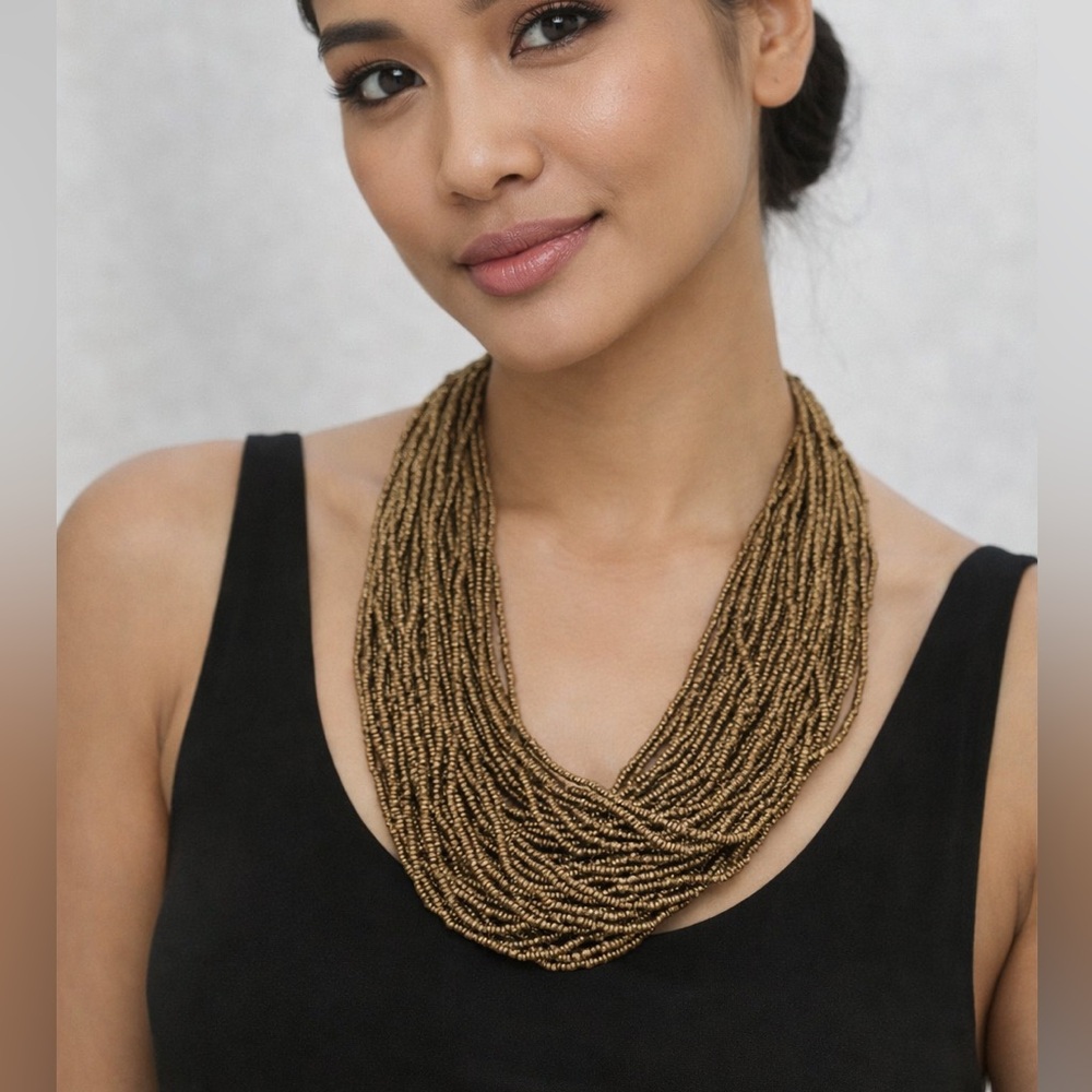 MULTI STRAND BEADED BRONZE WOMANS  NECKLACE. HANDMADE